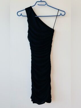 Dynamite Black One-Shoulder Ruched Mesh Dress size XXS